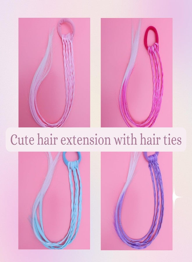 RJMBMUP 8 Pcs Thin Braided Hair Extensions for Girls - 4 Omber Colors Delicate Boho Braids Festival & Party Hair Accessories Hairpieces Ponytail with Rubber Bands - Image 4